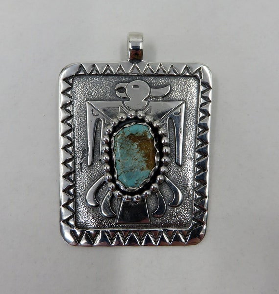 Solid Sterling Silver Large Turquoise Thunderbird Navajo Native American Pendant by You Got The Silver