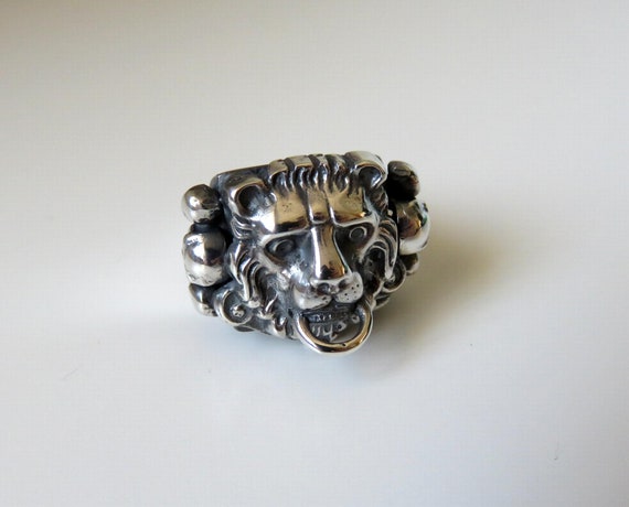 Solid Sterling Silver Lion Door Knocker Skull Ring Mexican Biker Signet 35.5 grams by You Got The Silver
