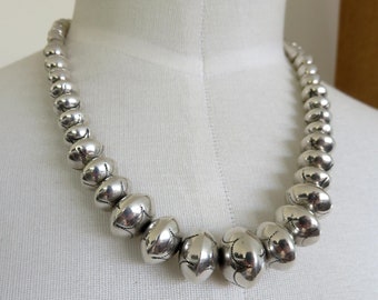 Reserved NFS: Vintage Huge Sterling Silver Navajo Stamped Pearl Cushion Concho Bead Necklace 18" length 47.7 grams