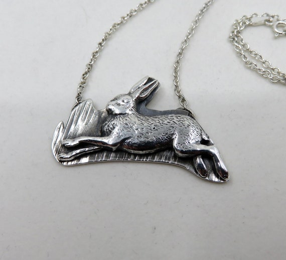 Solid Sterling Silver Hare Pendant Ring The Hill Folklore Nature by You Got The Silver