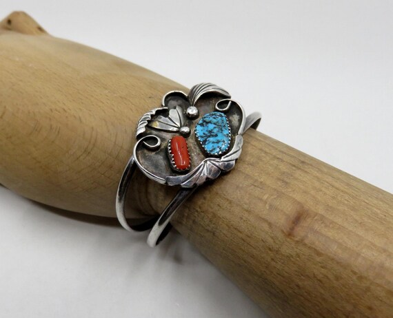 Vintage Sterling Silver Navajo Turquoise and Cora… - image 2