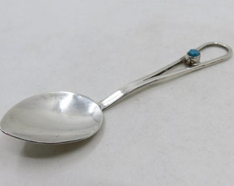 Vintage Sterling Silver Navajo Turquoise Spoon signed V