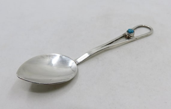 Vintage Sterling Silver Navajo Turquoise Spoon signed V