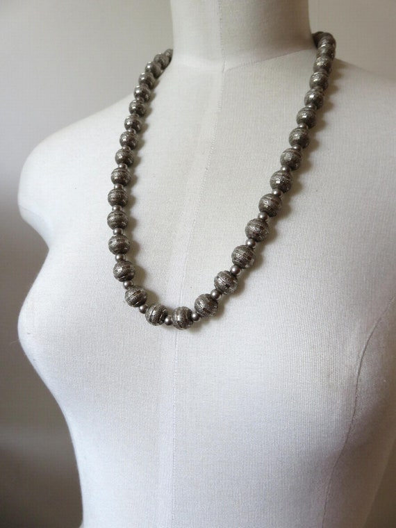 Vintage Sterling Silver Textured Beads Necklace Old Pawn Style 24.5" length 92.5 grams