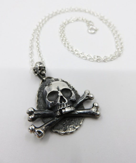 Solid Sterling Heavy Silver Skull and Crossbones Pirate Pendant Day Of The Dead by You Got The Silver