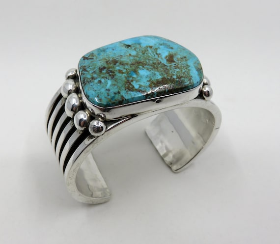 Vintage Huge Sterling Silver Navajo Turquoise Bangle Cuff by the artisan Albert Lee 159 grams