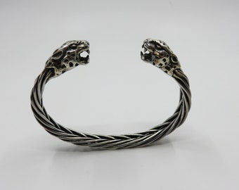 Vintage Sterling Silver Taxco Mexican Leopard Woven Bangle Cuff 55 grams