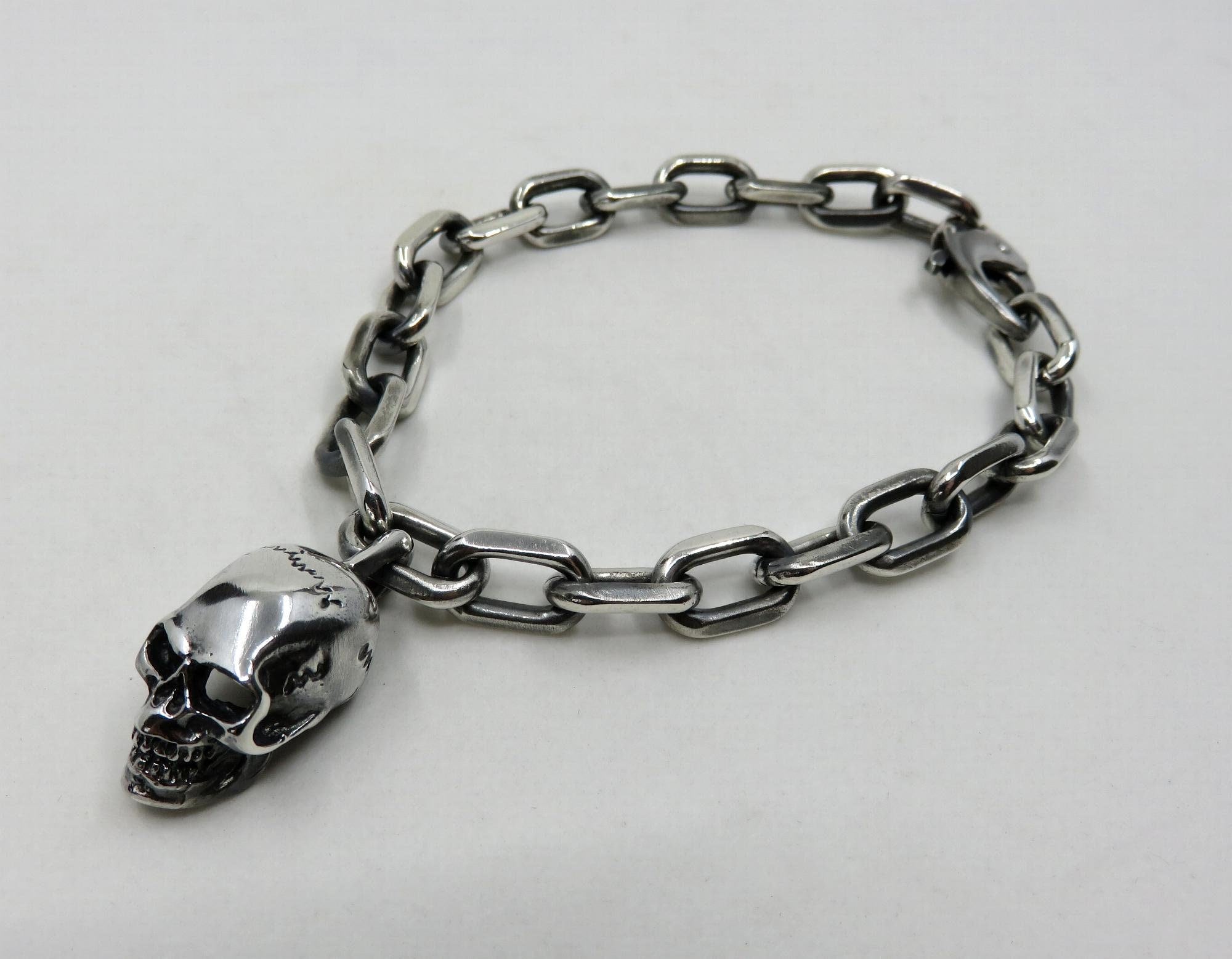 Great Charm Solid Heavy 925 Silver Skull Bracelet – Sunken Skull