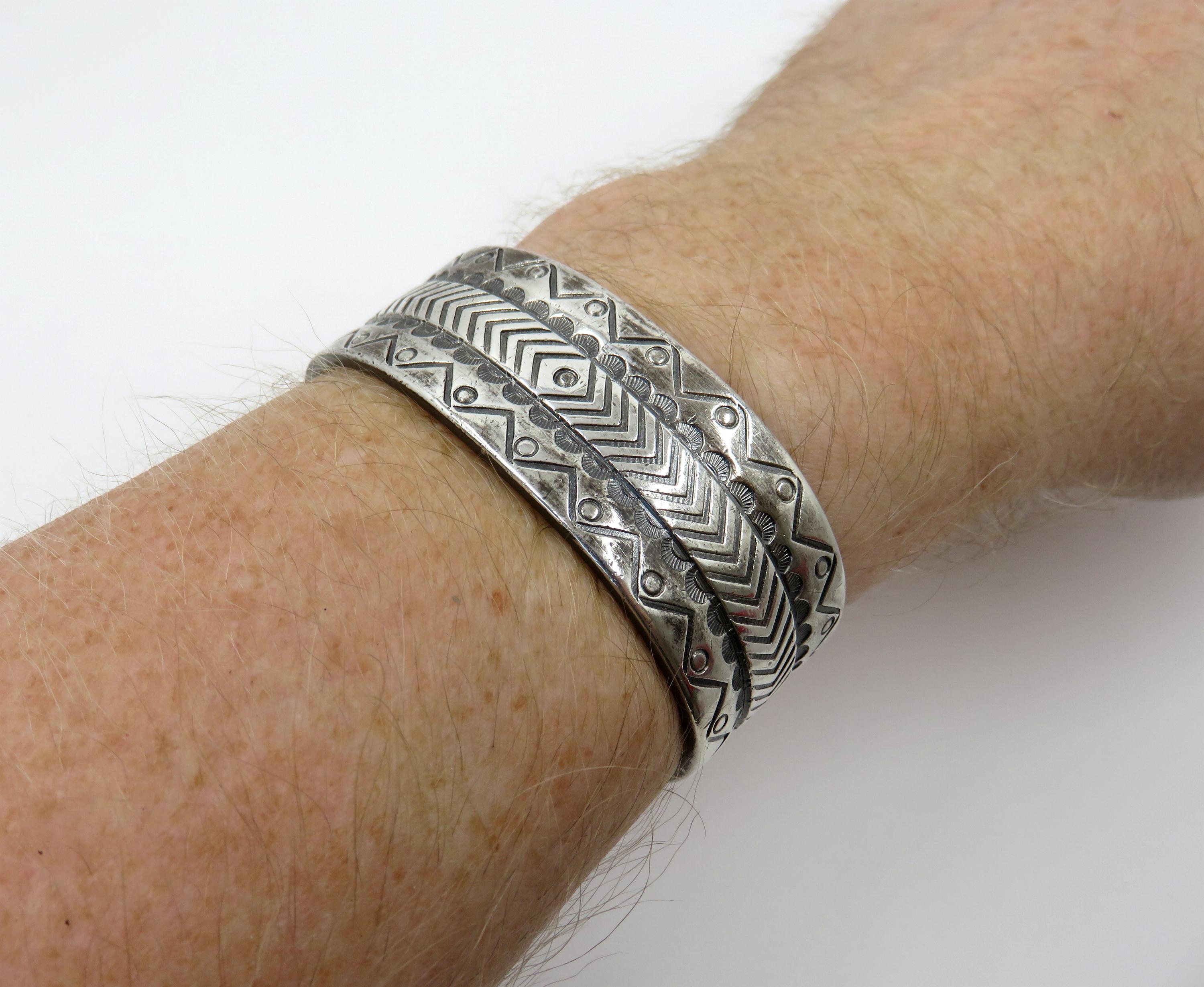 Vintage Navajo Sterling Silver Stamped Bangle Cuff 74.5 Vintage Navajo Sterling Silver Stamped Bangle Cuff 74.5