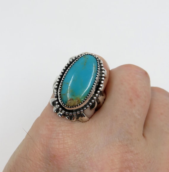 Solid Sterling Silver Navajo Oval Turquoise Ring by You Got The Silver size V (USA 11)  20.5 grams