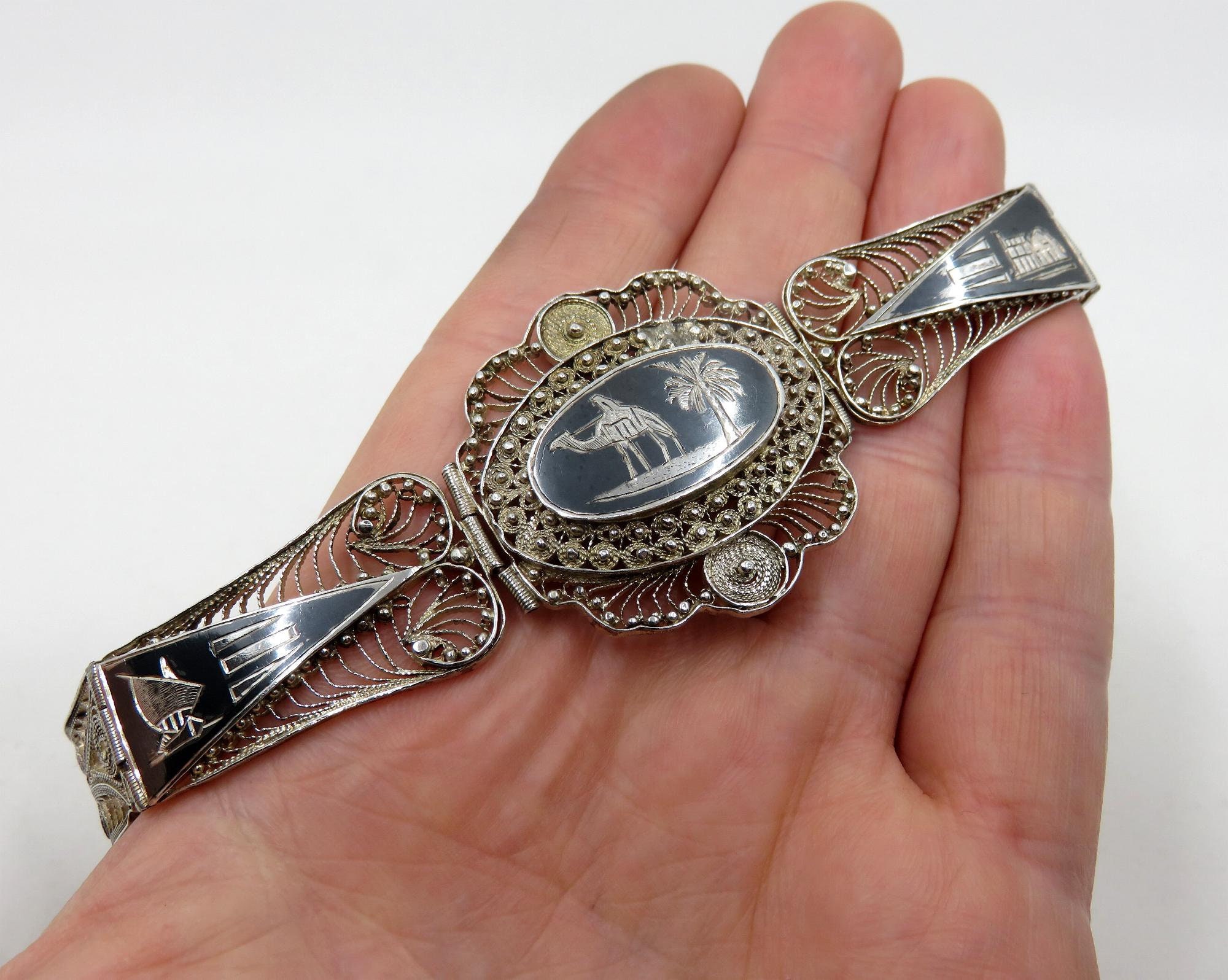 Vintage Siam Sterling Silver Niello Storyteller Bracelet 24.2 grams