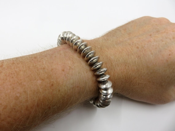 Vintage Sterling Silver Navajo Oval Old Pawn Cushion Bead Bracelet 7" length 47.6 grams