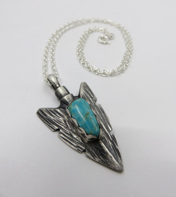 Solid Sterling Silver Arrowhead Turquoise Navajo Pendant Native American Vintage by You Got The Silver