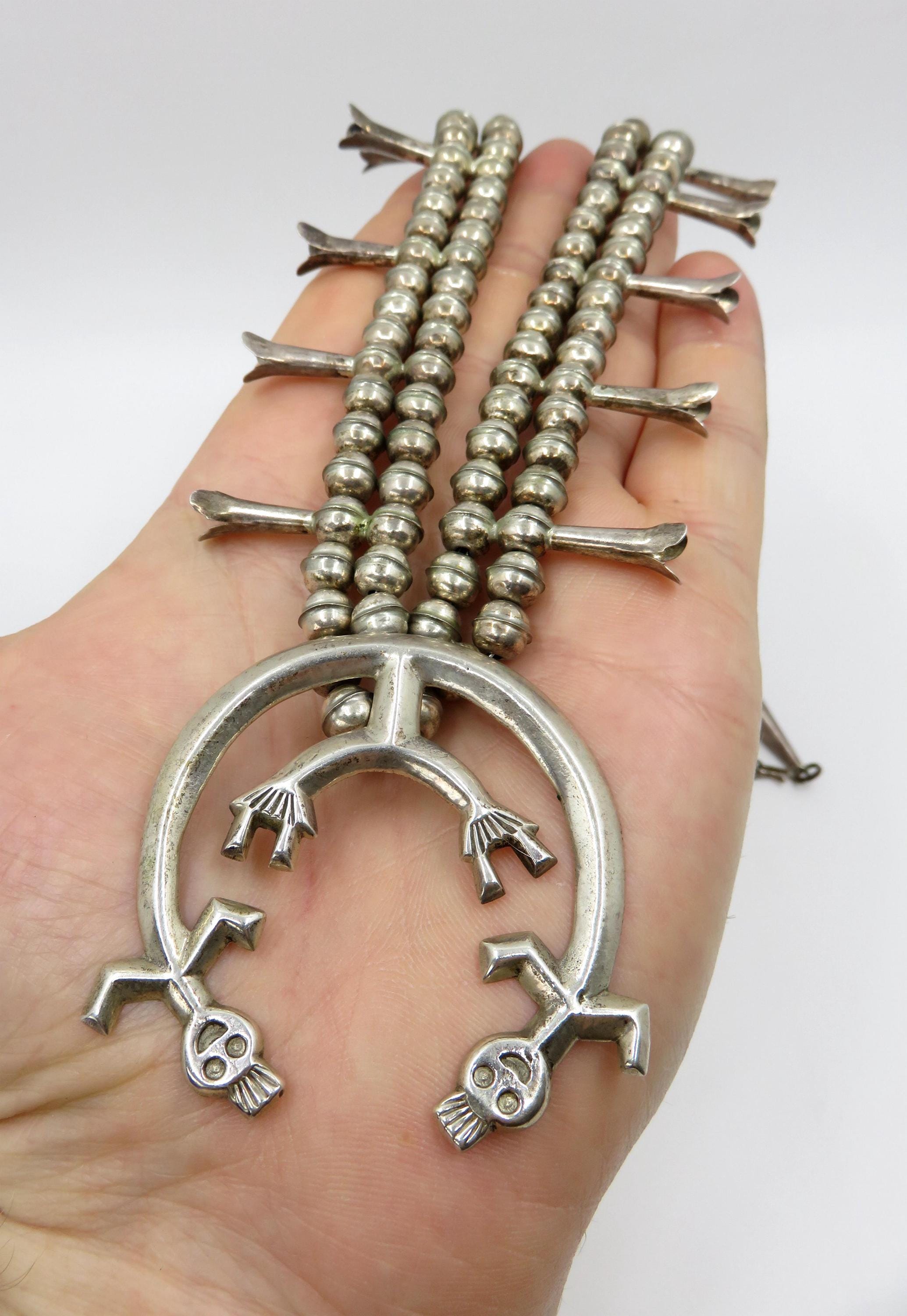 Important Betsoi Family Native American Navajo Turquoise Sterling Silver Naja Necklace Important Betsoi Family Native American Navajo Turquoise Sterling Silver Naja Necklace