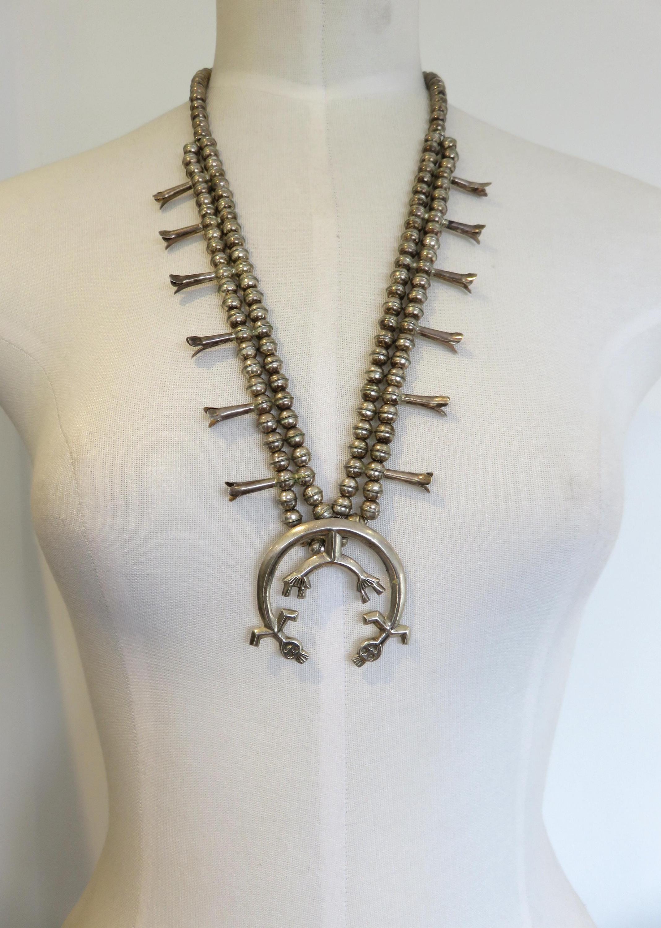 Amazing Vintage Open Arms Native American Navajo Turquoise Sterling Silver Necklace Old Amazing Vintage Open Arms Native American Navajo Turquoise Sterling Silver Necklace Old