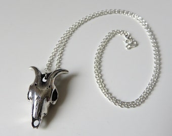 Solid Sterling Silver Steer Ram Goat Skull Pendant