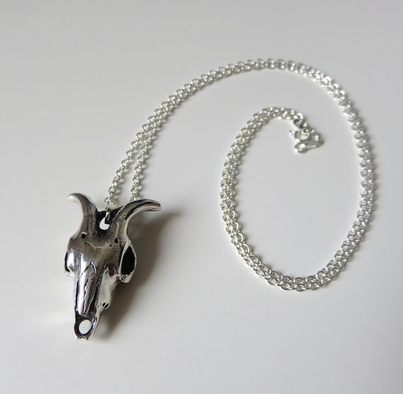 Solid Sterling Silver Steer Ram Goat Skull Pendant