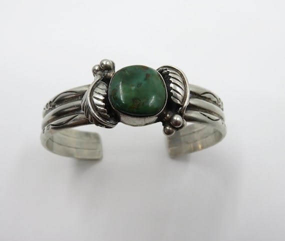 Vintage Sterling Silver Navajo Green Turquoise Cuff Bangle 41.5 grams Old Pawn