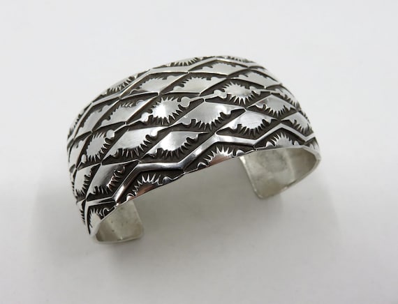 Vintage Huge Sterling Silver Navajo Stamped Cuff Bangle 65.5 grams Old Pawn