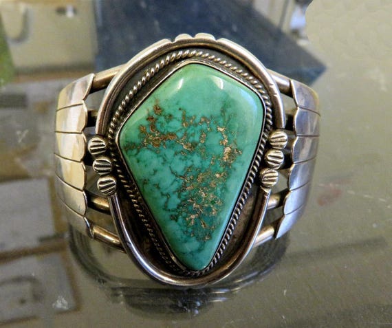 Vintage Navajo Sterling Silver Royston Turquoise Bangle Cuff Old Pawn 97.7 grams