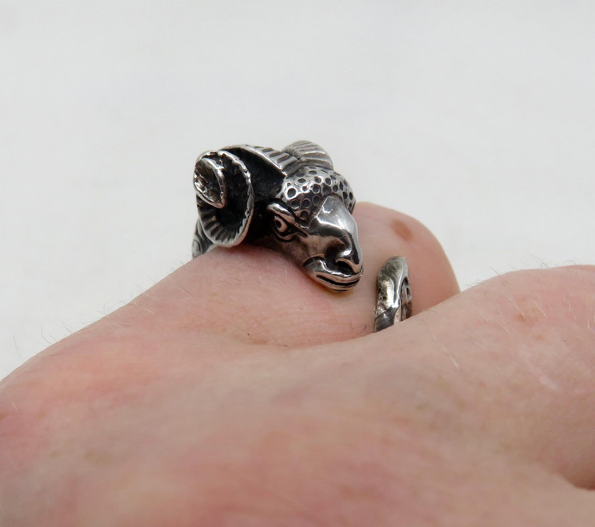 Vintage Greek Sterling Silver Ring Rams Head Etruscan Revival