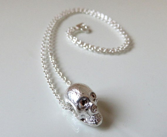 Solid Sterling Silver Skull Pendant Charm Memento Mori Day Of The Dead 16" - 20" Chain