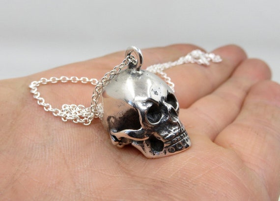 Solid Sterling Silver Skull Pendant Heavy Memento Mori Day Of The Dead 45 grams