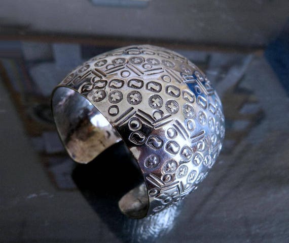 Vintage Sterling Silver Taxco Mexican Navajo Cuff Bangle Bracelet 74.5 Grams
