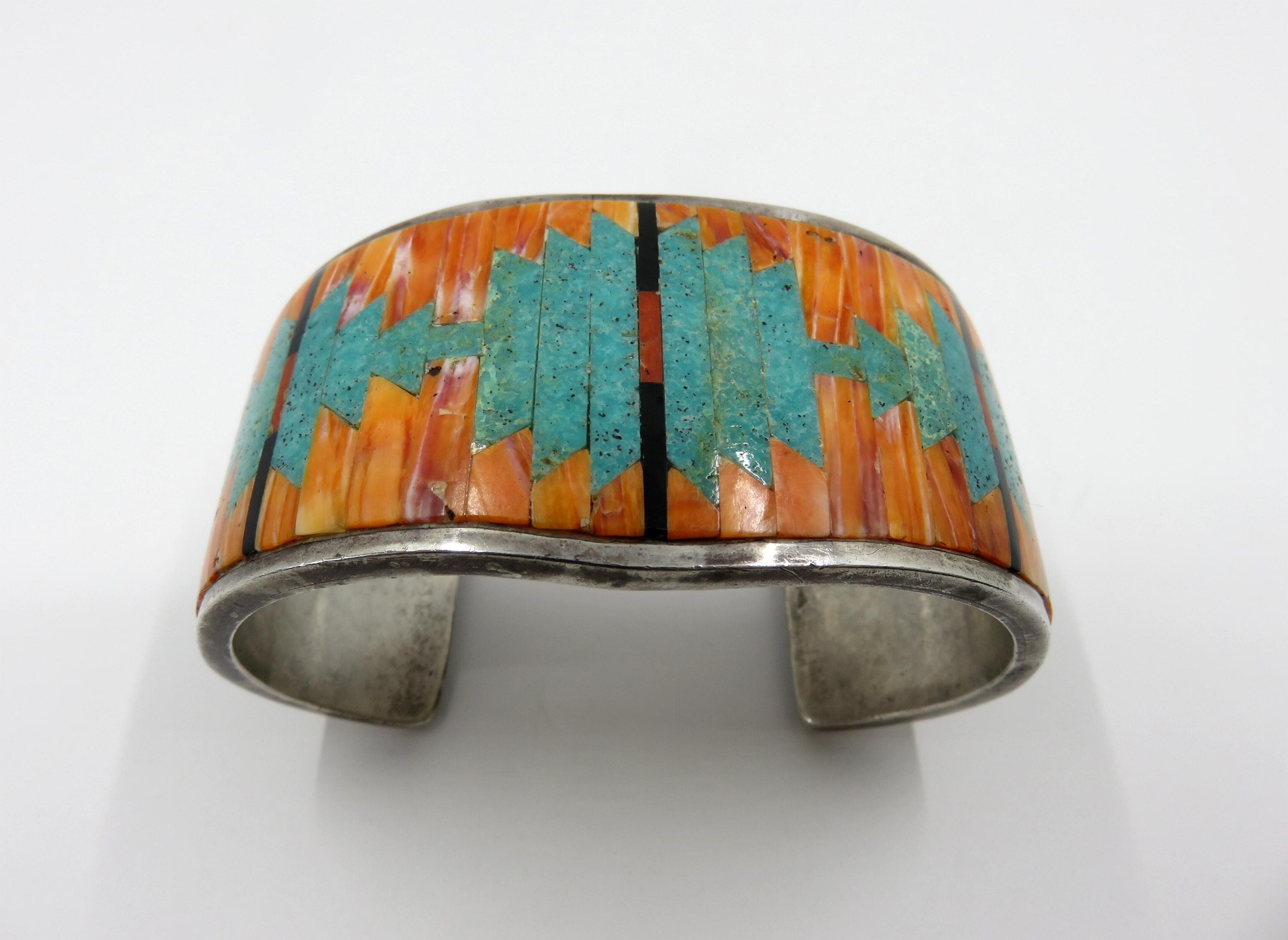 Vintage Huge Sterling Silver Navajo Inlaid Turquoise Spiny Vintage Huge Sterling Silver Navajo Inlaid Turquoise Spiny