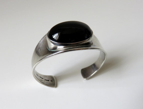 Vintage Denmark Sterling Silver Onyx Cuff Bangle No 19 Bent Knudsen 1958 -1960 Mid Century Modern Scandinavian Design