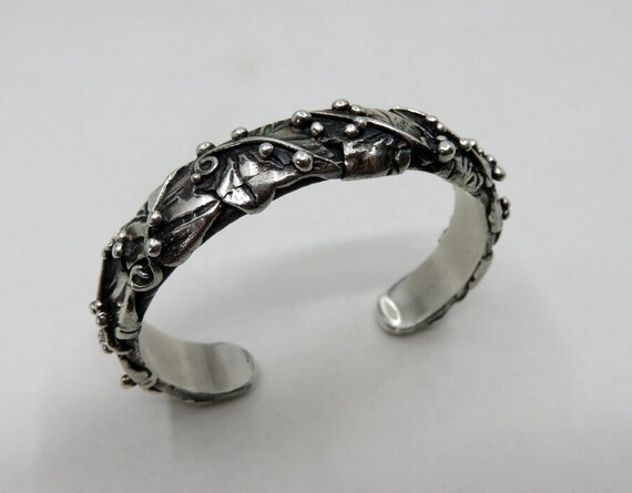 Vintage Sterling Silver Overlay Bangle Cuff Floral Leaf Design 55 grams