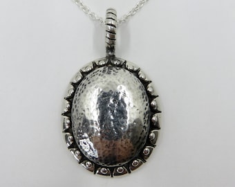 Solid Sterling Silver Navajo Taxco Style Heavy Oval Textured Pendant by You Got The Silver