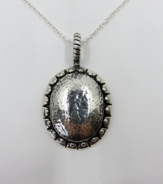 Solid Sterling Silver Navajo Taxco Style Heavy Oval Textured Pendant by You Got The Silver