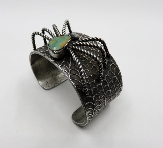 Vintage Huge Sterling Silver Navajo Tufa Cast Spi… - image 5