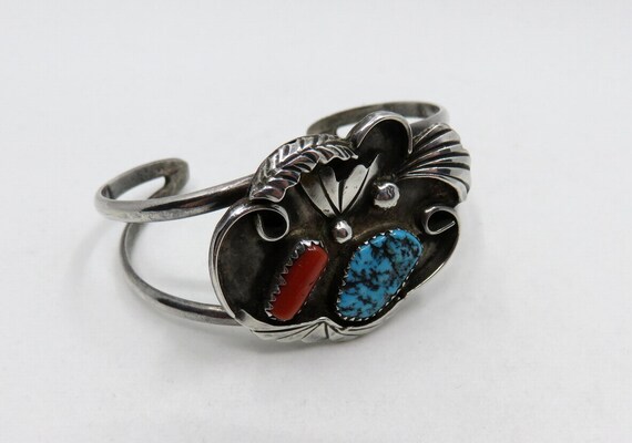 Vintage Sterling Silver Navajo Turquoise and Cora… - image 5