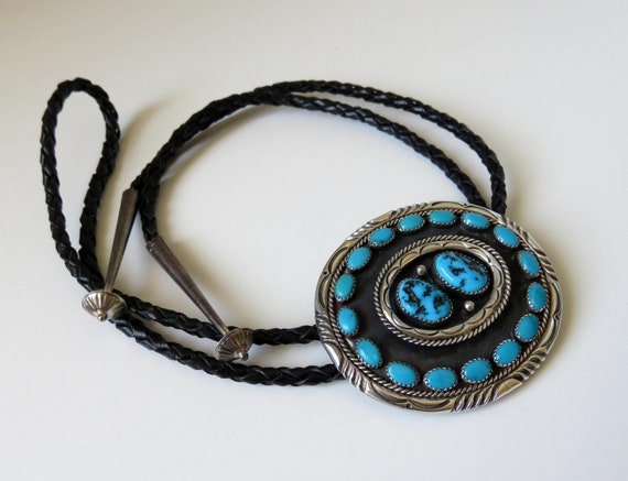 Alvin Boy Vintage Native American Navajo Royston Turquoise Sterling Silver Bolo Signed Alvin Boy Vintage Native American Navajo Royston Turquoise Sterling Silver Bolo Signed
