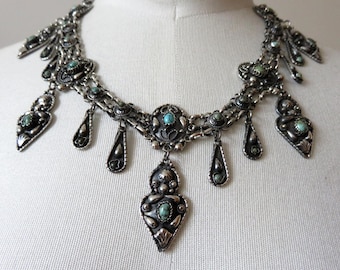 Vintage Egyptian Silver Turquoise Necklace Drop Pendant 16" length 71 grams Hallmarked 1976- 1977