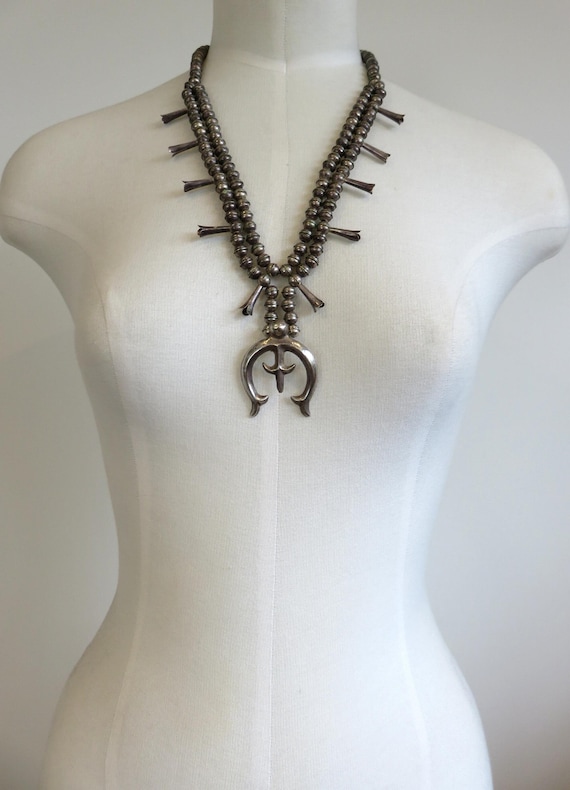 Vintage Sterling Silver Squash Blossom Tufa Cast Necklace Naja Old Pawn Navajo 22 Length 58 Grams Old Pawn Etsy Canada
