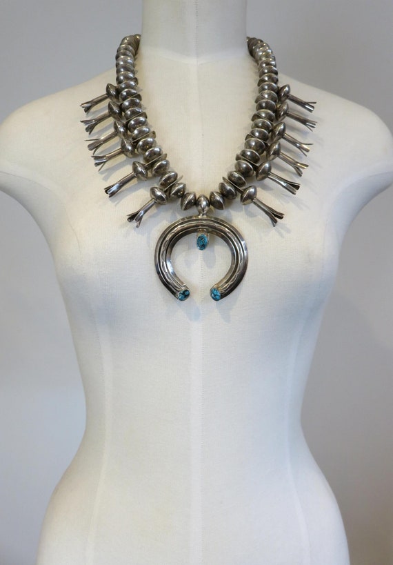 Important Gregory Pat Vintage Native American Navajo Sterling Silver Squash Blossom Necklace Important Gregory Pat Vintage Native American Navajo Sterling Silver Squash Blossom Necklace