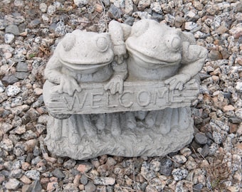 Frog Welcome Statue: Concrete Garden Decor (15" tall)
