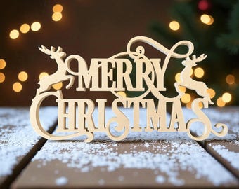 Unfinished Wooden “Merry Christmas” Cutout", Rustic Christmas Reindeer Holiday Sign | Ready to Paint Christmas Wall Décor, Christmas Decor