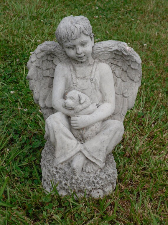 Boy Angel Holding Dog Statue Garden Statue Yard Statue Etsy