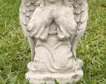 10” Girl Angel Statue – Concrete Memorial Angel – Praying Cherub Garden Statue – Cemetery Memorial Decor – Solid Concrete Angel