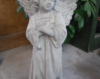 Standing Robed Concrete Angel Statue - Garden Memorial, 16.5"