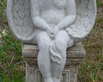 Angel Sitting on Pedestal - Angel Statue - Outdoor Statues - Angel Memorial Statue - Garden Statues - Lawn Decor Statue - Patio Decor Statue