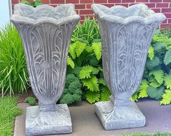 Elegant Tulip Cement Urns: Outdoor Patio & Garden Planters (Set of 2)
