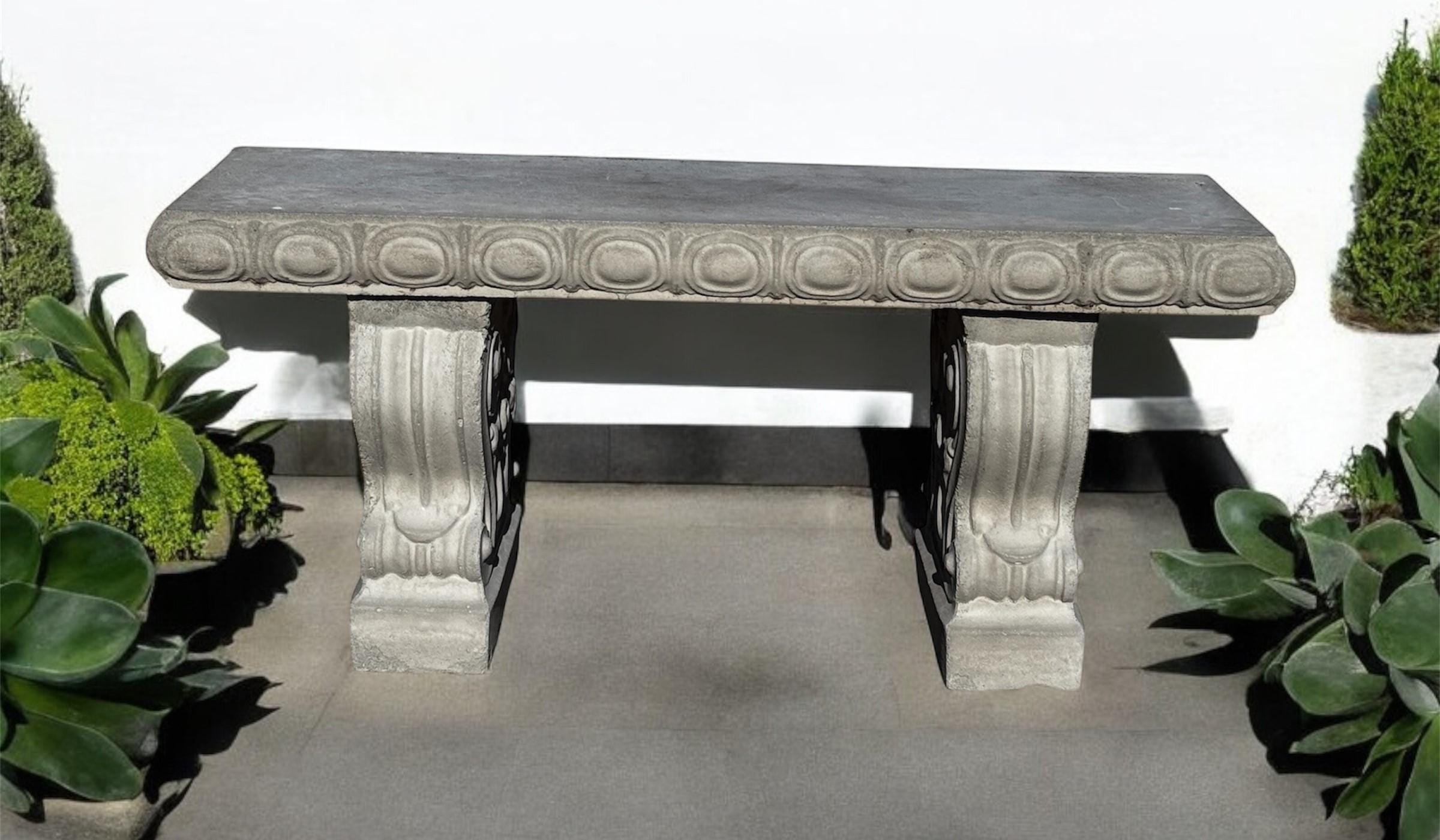 Banco de patio de hormigón de 40 pulgadas: Juego de banco de jardín para  parque al aire libre - Etsy México, image size:2400x1401