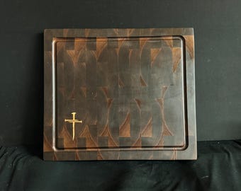 Handmade Black Walnut End Grain Cutting Board: Maple Cross Inlay