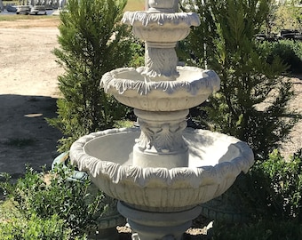 3 Tier Acanthus Leaf Concrete Fountain, Concrete Water Fountain, Outdoor Water Feature, Patio Fountian, Outdoor Fountain, Patio Fountain