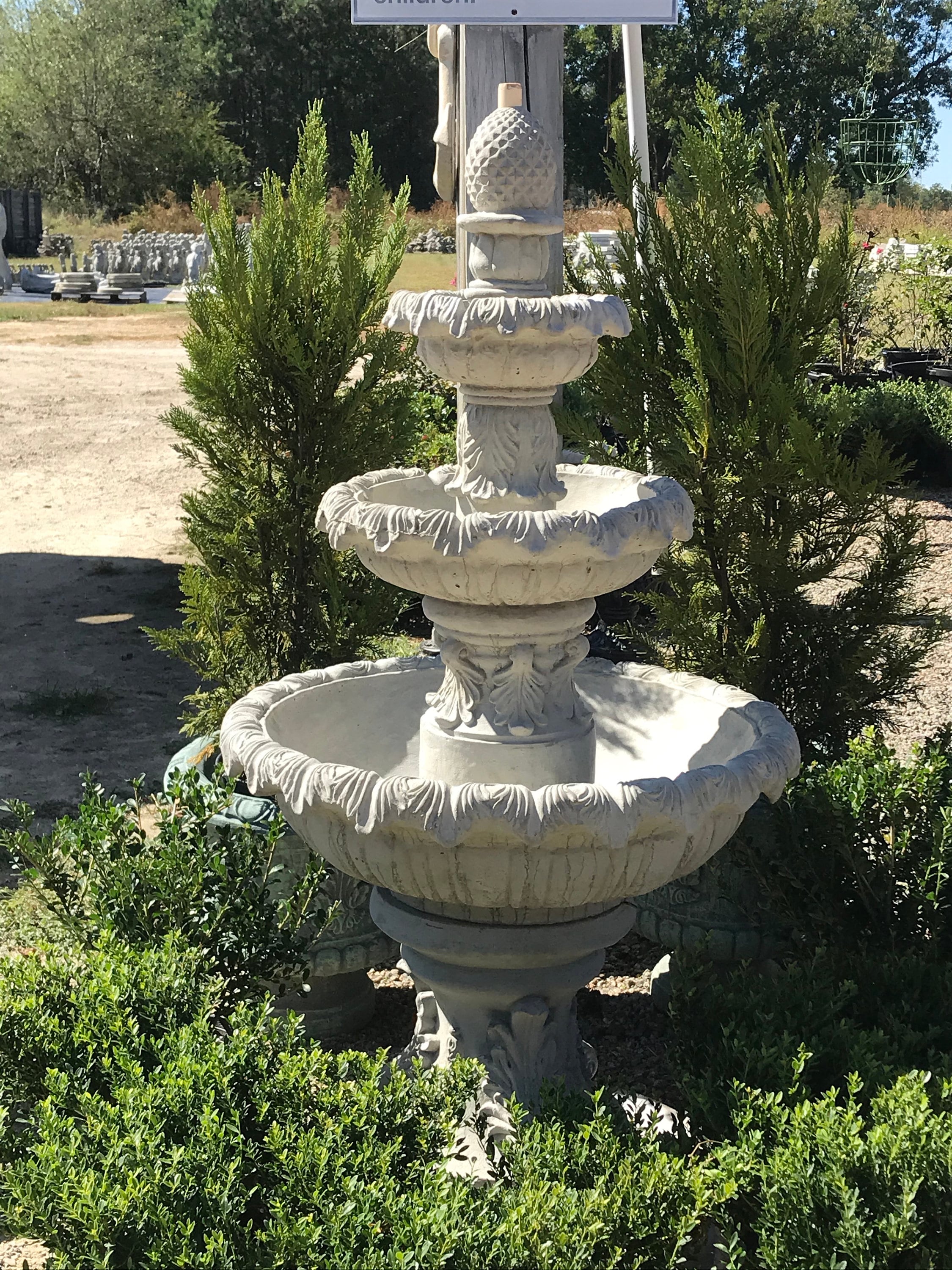 Fuente de hormigón de hoja de acanto de 3 niveles, fuente de agua